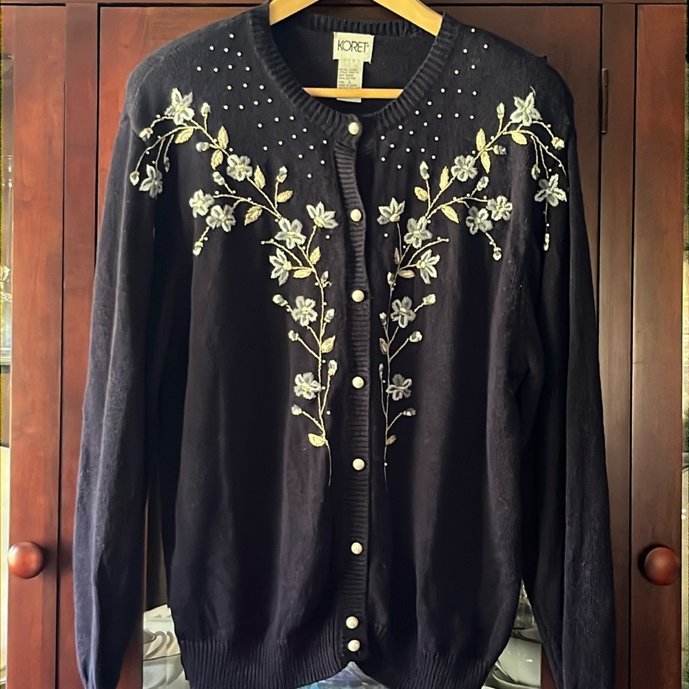 Vintage Beaded Cardigan Sweater Size Large